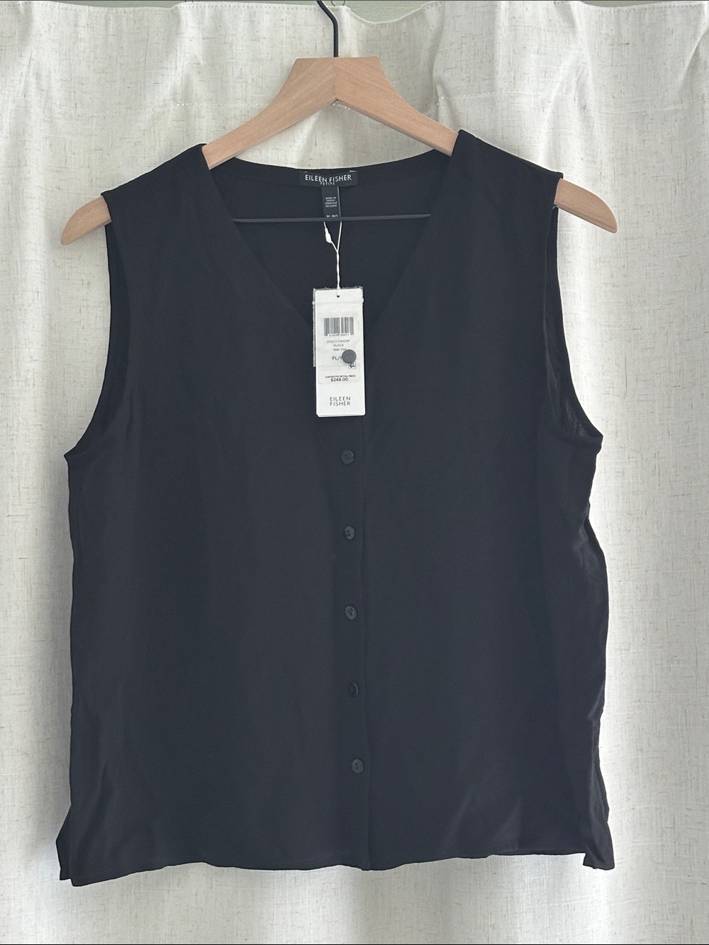 NWT Eileen Fisher Silk Georgette Crepe  Sleeveless Blouse Black